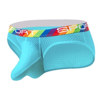 Pouchsexy Mens briefs underwear mesh Breathable soft Elephant nose Bullets trunks Boxers Bulge Summer ice silk sexy Panties men Blue