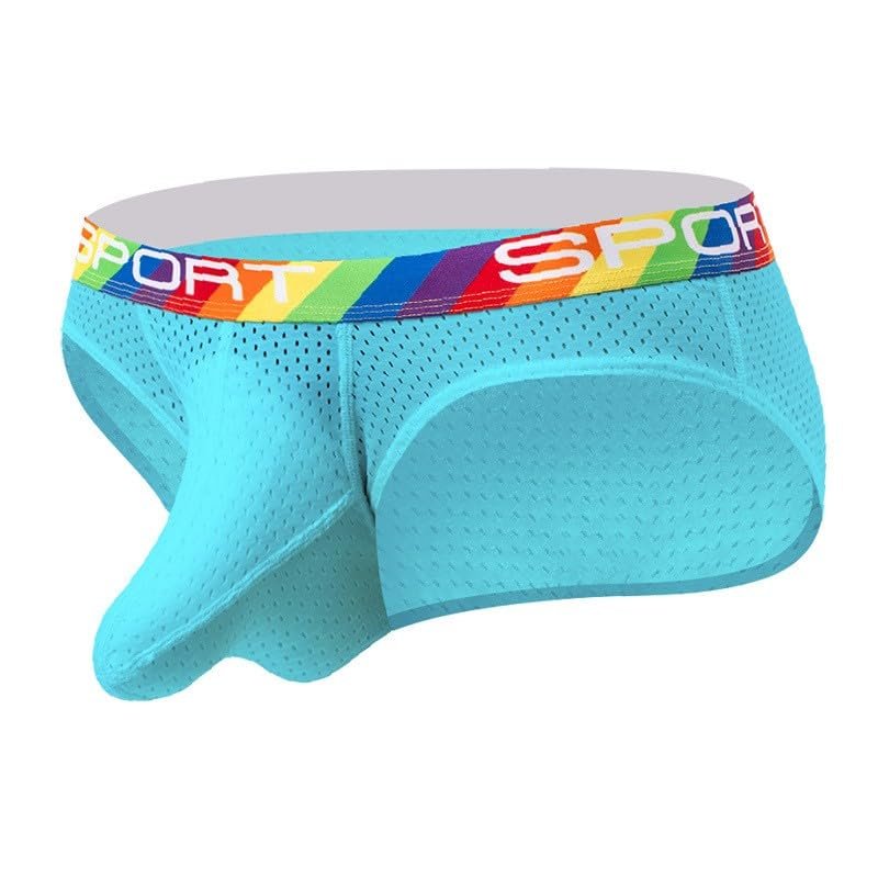 Pouchsexy Mens briefs underwear mesh Breathable soft Elephant nose Bullets trunks Boxers Bulge Summer ice silk sexy Panties men Blue