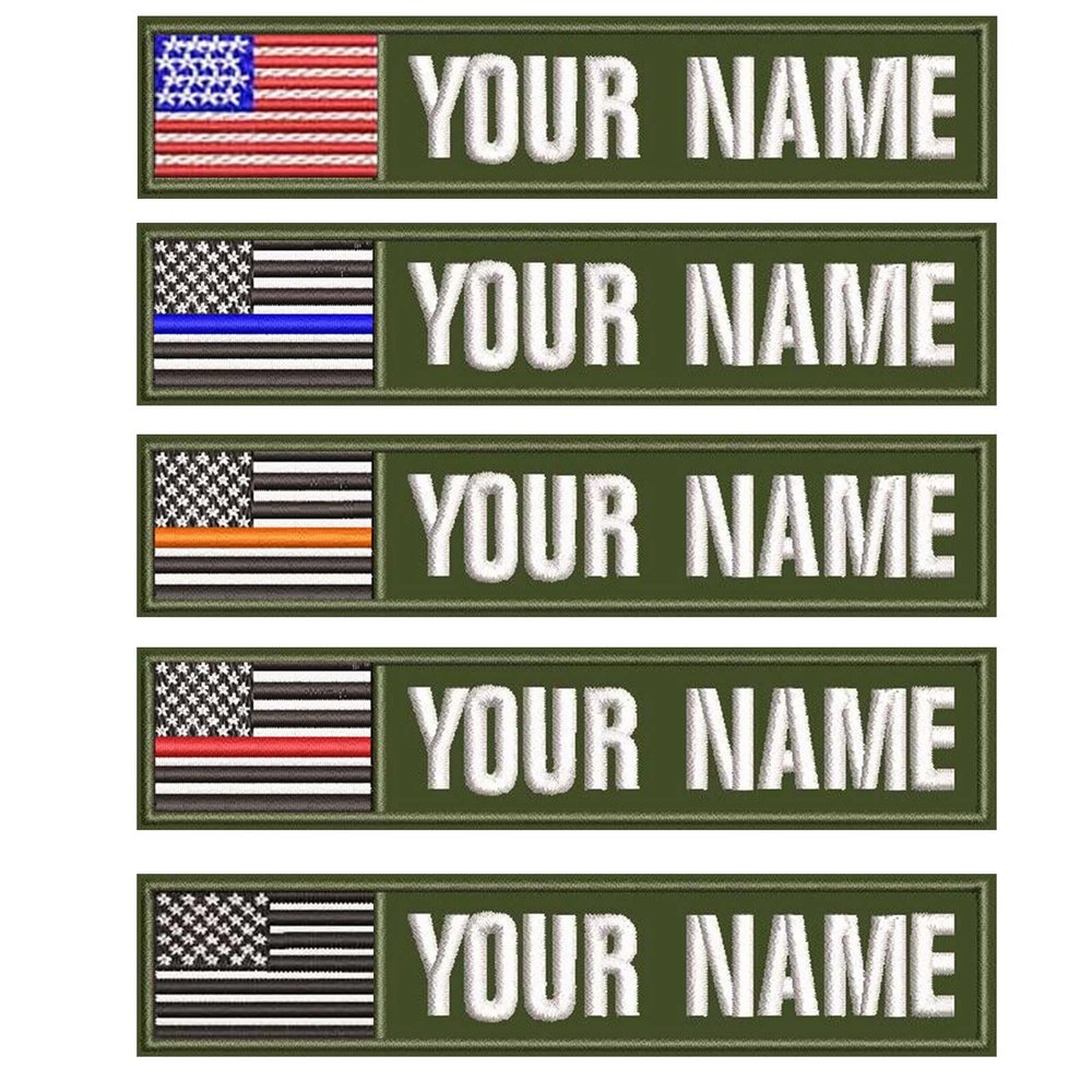 2PCS Customizable Name Patches with Hook Fastener Army Green &Personalized Tactical Morale Embroidered Name Tapes with American Flag Patch for Hats Caps Bags Backpacks Tactical Vest Military