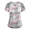 Animal Print Tops for Women Autumn Hem Hike Blouse for Women Short Sleeve Hip Slim V Neck Pocket Soft Print Polyester Scrub Gray view 2