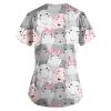 Animal Print Tops for Women Autumn Hem Hike Blouse for Women Short Sleeve Hip Slim V Neck Pocket Soft Print Polyester Scrub Gray view 3