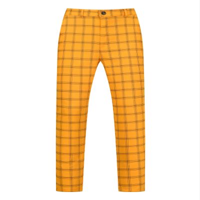 Lars Amadeus Yellow Plaid Pants for Men's Slim Fit Flat Front Skinny Plaid Dress Pants 36 Yellow