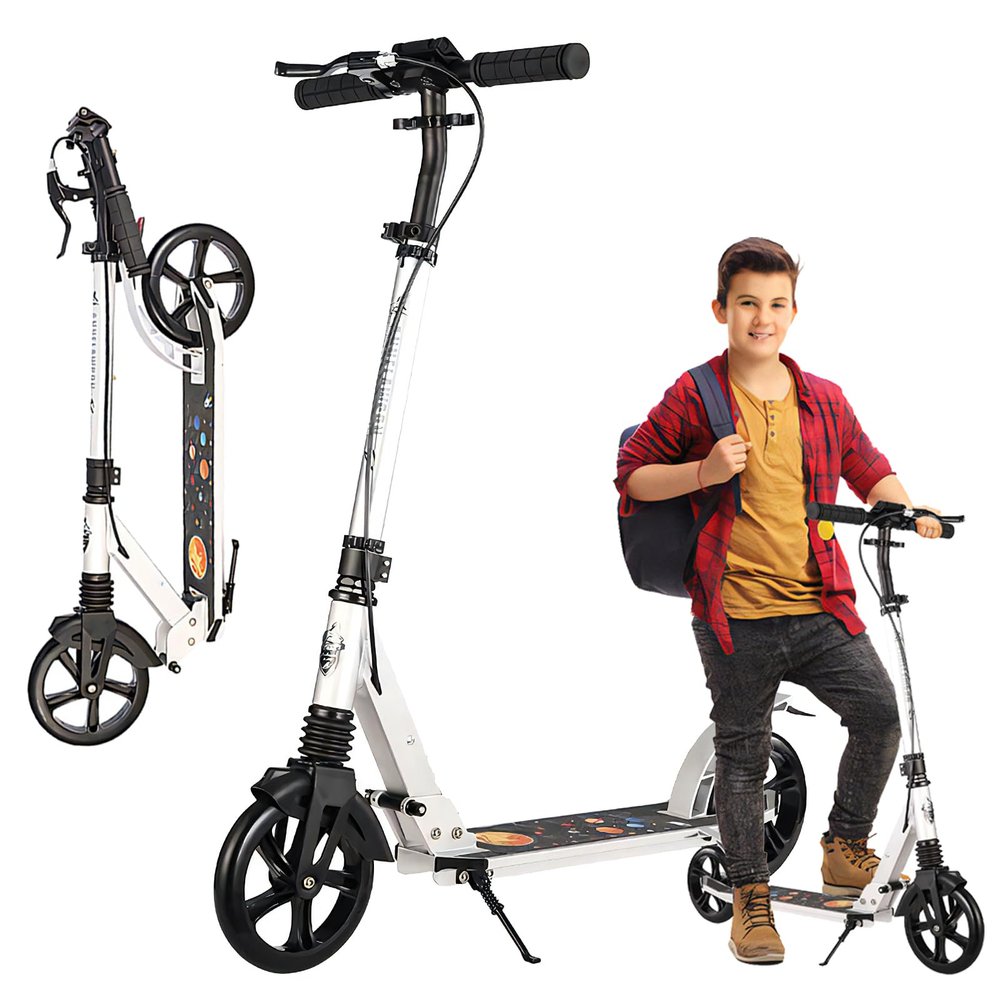 Scooter for Adults and Teens- Adjustable Height, Kids Scooter, Folding Scooter, Teens & Adults, Lightweight, Aluminum, Indoor and Outdoor Scooters for Children 6-12 Years Old,White