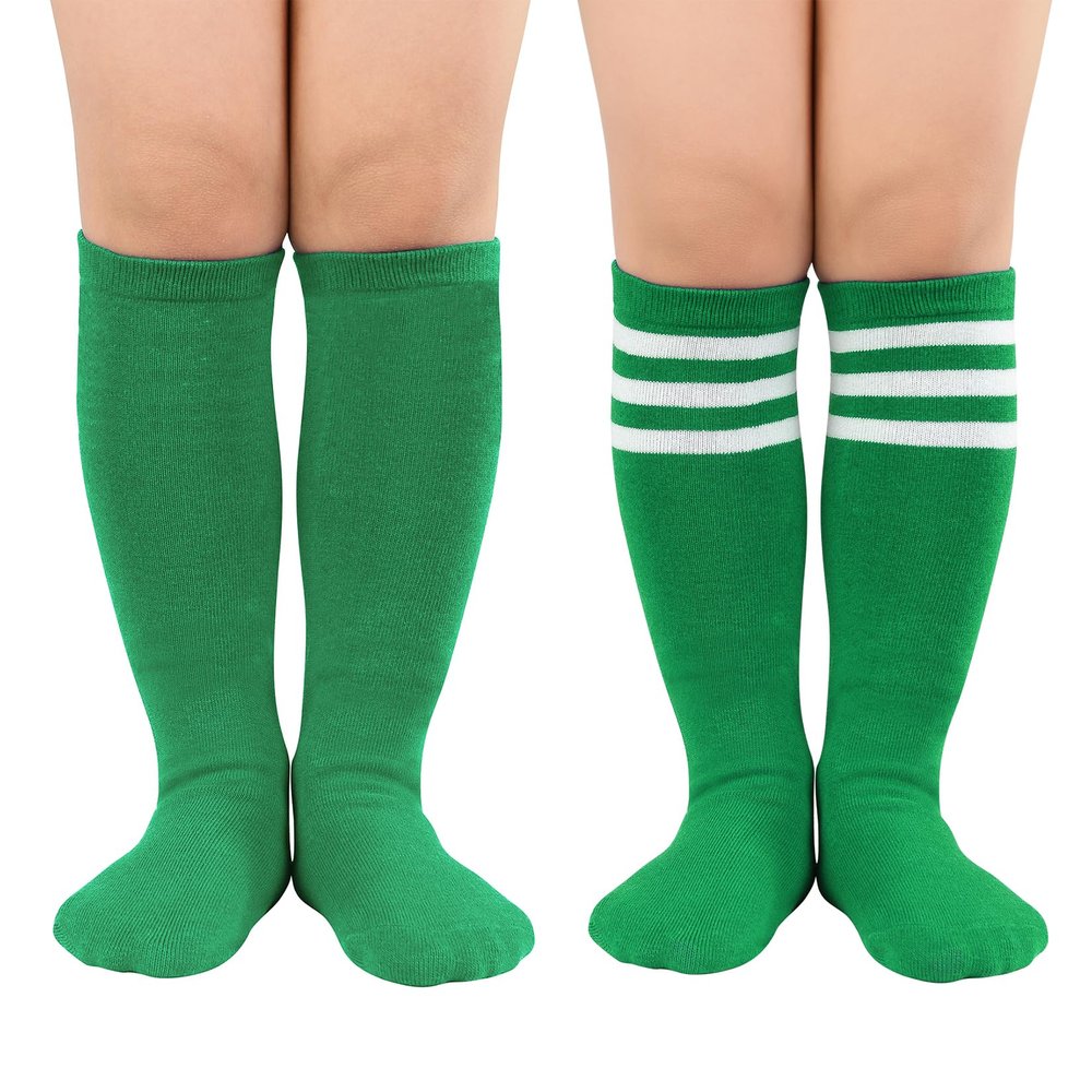Century Star Toddler Soccer Socks for Girls Boys Baseball Socks Youth Softball Sock Kids Breathable Athletic Socks for Sports 2 Pair Solid Green & Green White 6-9 Years