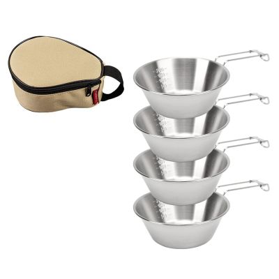 Gavigain Stainless Steel Bowls, 4PCS Camping Bowls with Four Size,Foldable & Portable Bowl Set with Handle,for Camping, Hiking, Backpacking, Picnicking