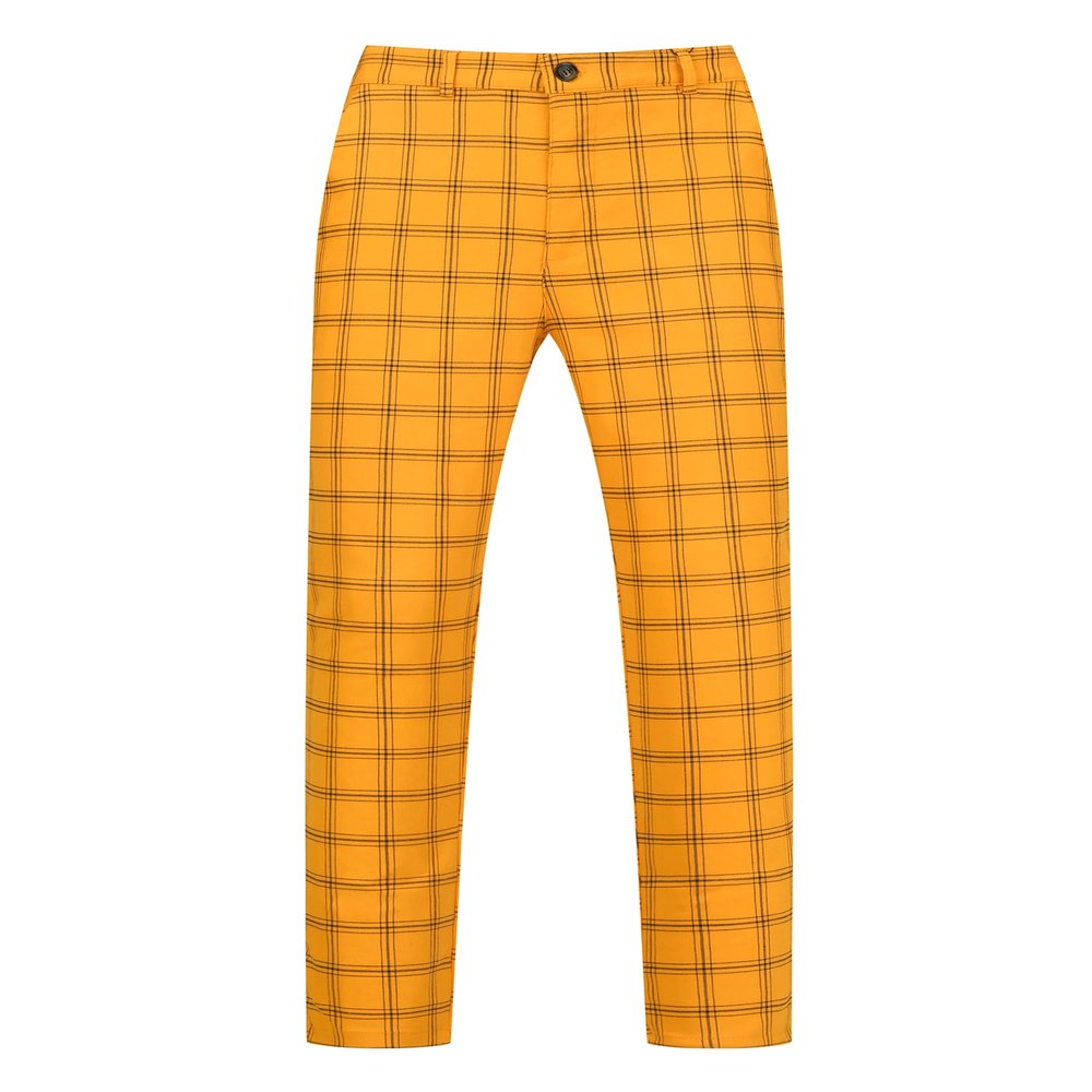 Lars Amadeus Yellow Plaid Pants for Men's Slim Fit Flat Front Skinny Plaid Dress Pants 30 Yellow