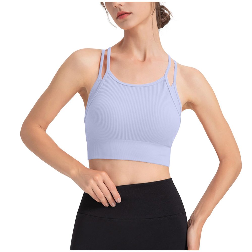 Women's Spaghetti Strap Tank Tops Racerback Wirefree Sports Bra Teen Girls Y2K Crop Top Workout Activewear Gym Yoga Bra Purple