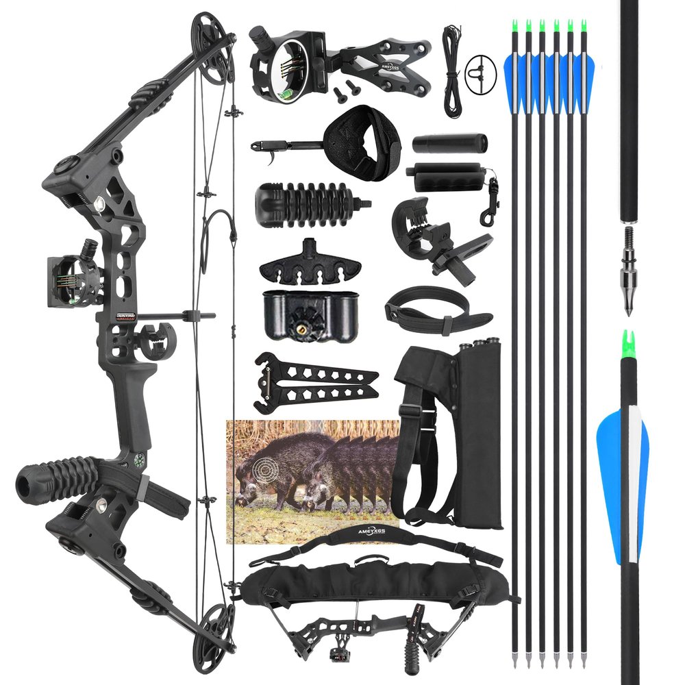 surwolf Compound Bow Kit,Hunting&Target,Limb Made in USA,Draw Weight 20-70lbs Adjustable,Draw Length 24-30", Right/Left Handed for Adult/Beginner Archery Hunting&Targeting (Left-Handed, Black)