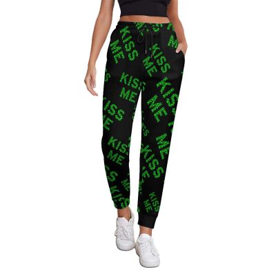 Kiss Me Shamrock Clover Womens Sweatpants Joggers Printed Athletic Trousers Baggy Lounge Pants with Pockets XL