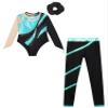 Xnihocha Kids Girls Metallic Long Sleeve Gymnastics Leotards with Athletic Leggings Headband Sets Unitard Dance Outfits Blue Green&Black 8 Years view 3
