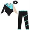Xnihocha Kids Girls Metallic Long Sleeve Gymnastics Leotards with Athletic Leggings Headband Sets Unitard Dance Outfits Blue Green&Black 8 Years view 4