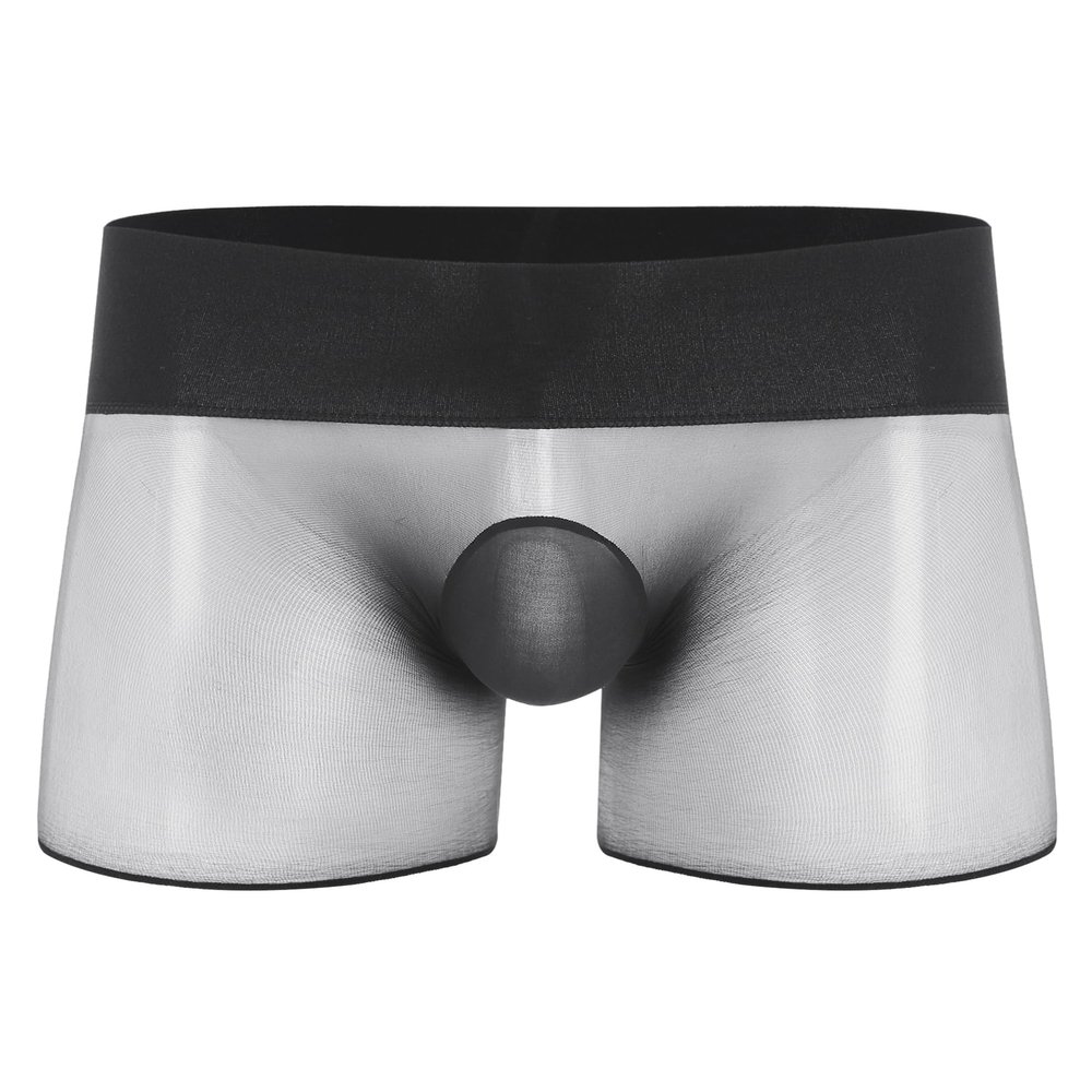 Miutii Sissy Mens Ultra-Thin Breathable Stretchy Briefs Elephant Nose Open Closed Sheath Boxer Shorts Dark Gray&Bulge Pouch One Size