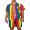 Lars Amadeus Rainbow Hawaiian Sets 2 Pieces for Men's Vacation Beach Shirt and Shorts Sets X-Large Green Yellow view 1