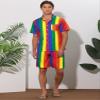 Lars Amadeus Rainbow Hawaiian Sets 2 Pieces for Men's Vacation Beach Shirt and Shorts Sets X-Large Green Yellow view 2