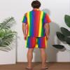 Lars Amadeus Rainbow Hawaiian Sets 2 Pieces for Men's Vacation Beach Shirt and Shorts Sets X-Large Green Yellow view 3