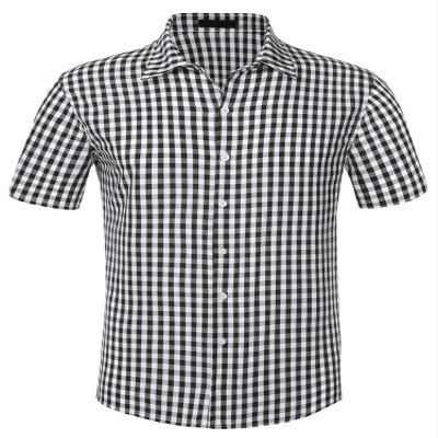 Lars Amadeus Black Checked Shirts for Men's Short Sleeves Button Formal Plaid Tartan Dress Shirt Medium