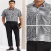 Lars Amadeus Black Checked Shirts for Men's Short Sleeves Button Formal Plaid Tartan Dress Shirt Medium view 4