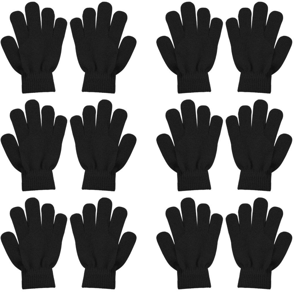 SILEDGN 6 Pairs Kids Gloves Knit Gloves for Boys Girls Winter Gloves for Clod Weather Stretchy Warm Magic Glove for Chirdren, Black