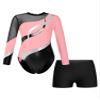Fldy Kids Girls Gymnastics Leotard Long Sleeve One-Piece Biketard with Short Set Ballet Unitard Dance Outfit Pink 6 Years view 1