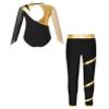 Xnihocha Kids Girls Long Sleeve Gymnastics Leotards with Leggings Sets Figure Ice Skating Outfits Gold 6 Years view 2