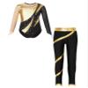 Xnihocha Kids Girls Long Sleeve Gymnastics Leotards with Leggings Sets Figure Ice Skating Outfits Gold 12 Years view 1