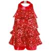 Sinleey Girls Halter Neck Shiny Sequins Ballet Dance Hip Hop Jazz Dress Metallic Jumpsuit Dancing Performance Costumes Red 6 Years view 1