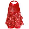 Sinleey Girls Halter Neck Shiny Sequins Ballet Dance Hip Hop Jazz Dress Metallic Jumpsuit Dancing Performance Costumes Red 6 Years view 3