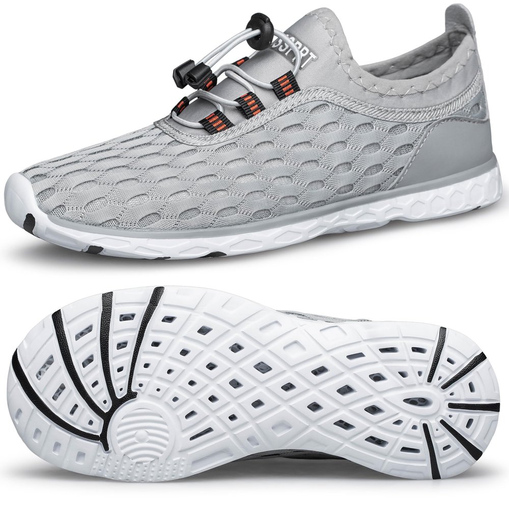 DOUSSPRT Women's Water Shoes Quick Drying Sports Aqua Shoes Light Grey/White Size 8.5