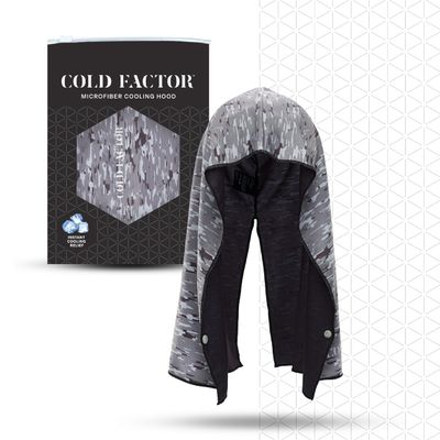 COLD FACTOR Instant Cooling Hoodie Towel (Gray Camo)  Advanced Chemical-Free Evaporative Cooling TechnologyUPF50+ Sun Protection, Reflective Accents& Snap Closure, Moisture-Wicking& 2+ Hours Cooling
