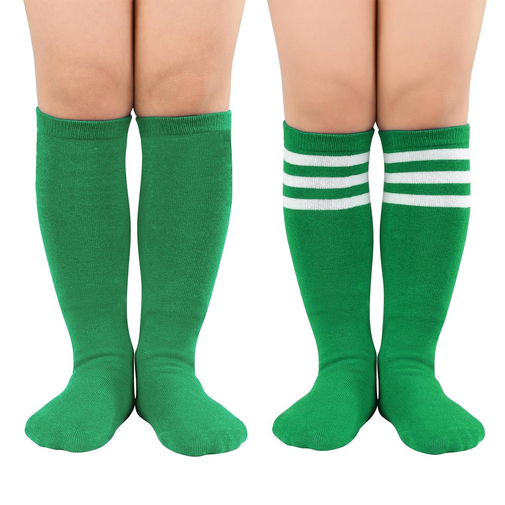 Century Star Toddler Soccer Socks for Girls Boys Baseball Socks Youth Softball Sock Kids Breathable Athletic Socks for Sports 2 Pair Solid Green & Green White 1-3 Years