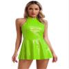 iiniim Womens Wetlook Patent Leather Halter Open Back Dress Latex Shiny Club Dress Clubwear Green Small view 1