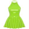 iiniim Womens Wetlook Patent Leather Halter Open Back Dress Latex Shiny Club Dress Clubwear Green Small view 3