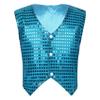 Sinleey Girls Boys Sequins Vest Waistcoat Kids Metallic Jacket Shirt Hip Hop Jazz Dance Performance Competition Costume Light Blue 9-10 Years view 1