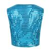 Sinleey Girls Boys Sequins Vest Waistcoat Kids Metallic Jacket Shirt Hip Hop Jazz Dance Performance Competition Costume Light Blue 9-10 Years view 2