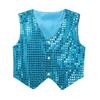 Sinleey Girls Boys Sequins Vest Waistcoat Kids Metallic Jacket Shirt Hip Hop Jazz Dance Performance Competition Costume Light Blue 9-10 Years view 3