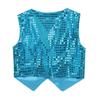 Sinleey Girls Boys Sequins Vest Waistcoat Kids Metallic Jacket Shirt Hip Hop Jazz Dance Performance Competition Costume Light Blue 9-10 Years view 4