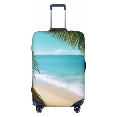 Ocean Sea Beach Palm Leaves Print Luggage Cover Travel Luggage Covers Elastic Washable Suitcase Protector Anti-Scratch Dirt Suitcase Covers Dust-proof Baggage Case Covers Fit 18-32 Inch Luggage