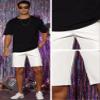 Lars Amadeus Faux Leather Shorts for Men's Hip Hop Motorcycle Biker Party Disco Shorts 34 White view 4