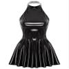 iiniim Womens Wetlook Patent Leather Halter Open Back Dress Latex Shiny Club Dress Clubwear Black 4X-Large view 3