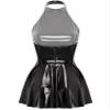 iiniim Womens Wetlook Patent Leather Halter Open Back Dress Latex Shiny Club Dress Clubwear Black 4X-Large view 4