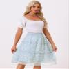 Allegra K Women's Floral Skirts Spring Smocked Elastic Waist A-Line Below Knee Length Ruffle Tiered Skirt Small Light Blue view 2