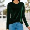 Womens Long Sleeve Velvet Shirts Casual Vintage Crew Neck Pullover Basic Tops Lightweight Shirts Dressy Blouse T Shirts Green view 2