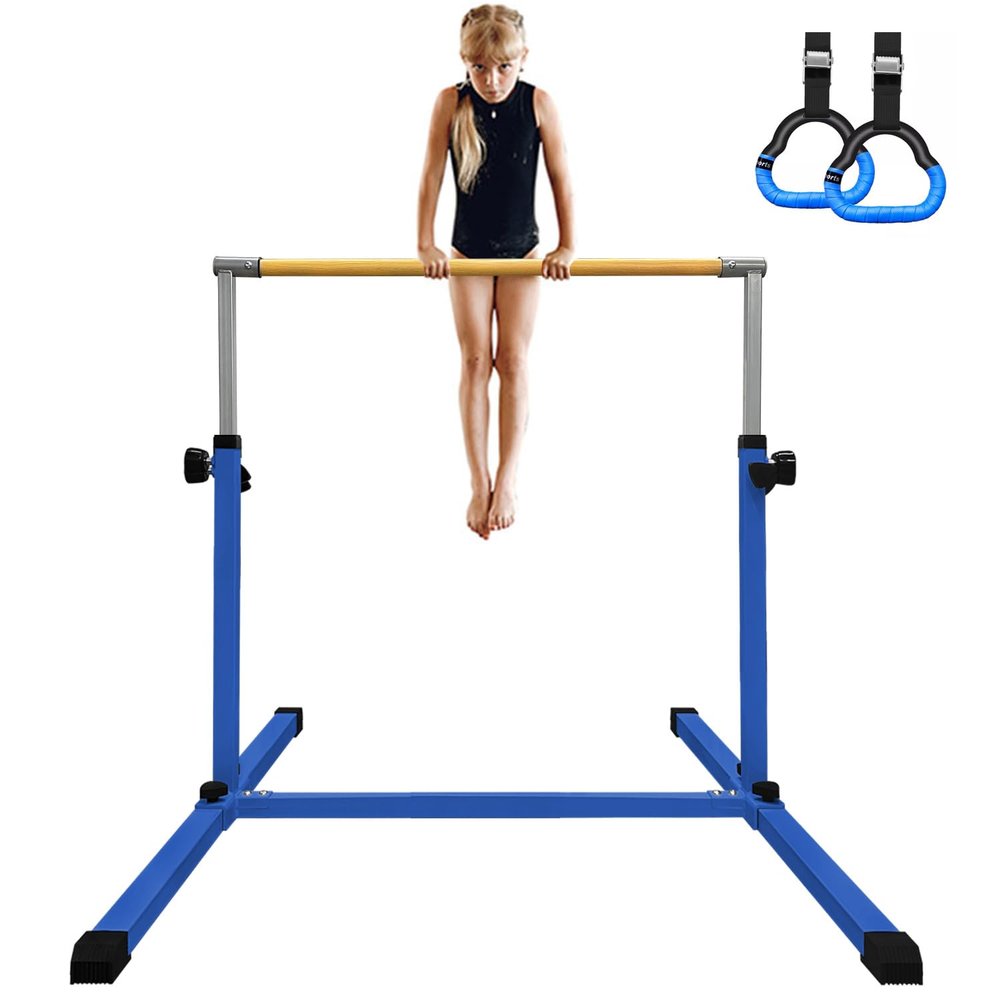 XDEMODA The Latest Model Gymnastics Bar for Kids Ages 3-15 for Home, Anti-Slip, Easy to Assemble, 35 to 55 Adjustable Height Gymnastic Horizontal Bars Equipment (Gym bar, Blue)