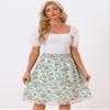 Allegra K Women's Floral Skirts Spring Smocked Elastic Waist A-Line Below Knee Length Ruffle Tiered Skirt Large Light Green view 2