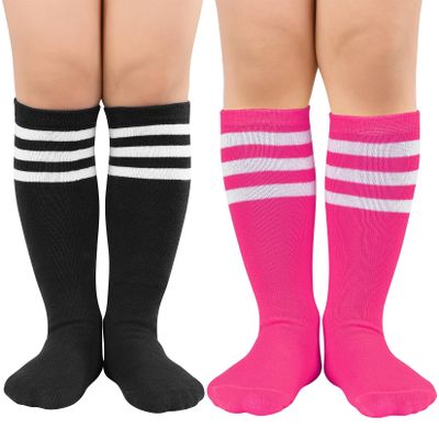 Century Star Toddler Soccer Socks for Girls Boys Baseball Socks Youth Softball Sock Kids Breathable Athletic Socks for Sports 2 Pair Black White & Rose White 3-6 Years
