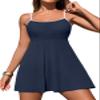 Aleumdr Women Bathing Suits Athletic One Piece Swimsuit Tummy Control Swim Dress Slimming Swim Skirt Swimwear with Pockets Navy Blue Small view 1