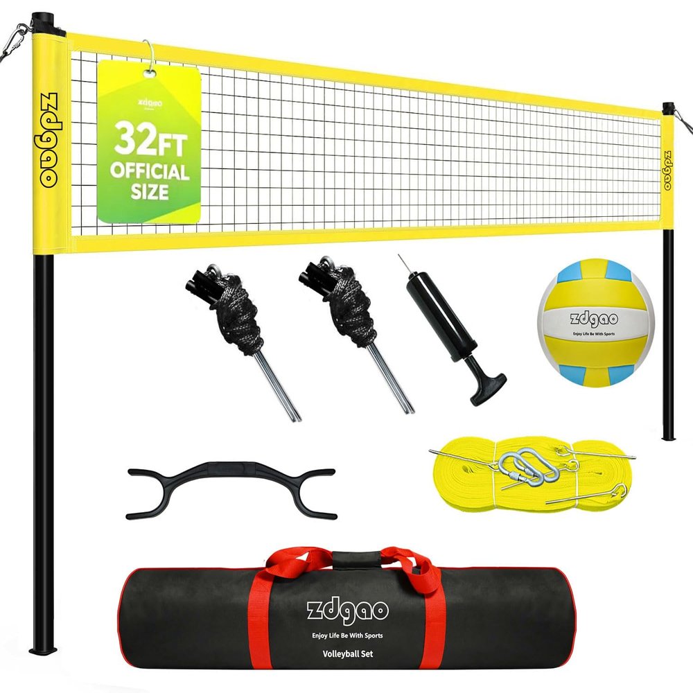 Zdgao 32FT Outdoor&Portable Volleyball Net-Adjustable Thick Dia Poles