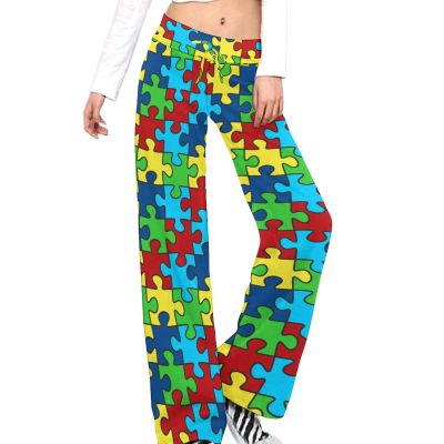 Autism Awareness Puzzle Womens Yoga Pants Straight-Leg Loose Drawstring Sweatpants Lounge Joggers Pants 3XL