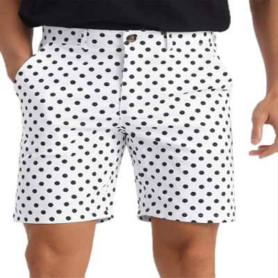 Lars Amadeus White Polka Dots Shorts for Men's Polka Dots Summer Above Knee Pattern Shorts 36 White