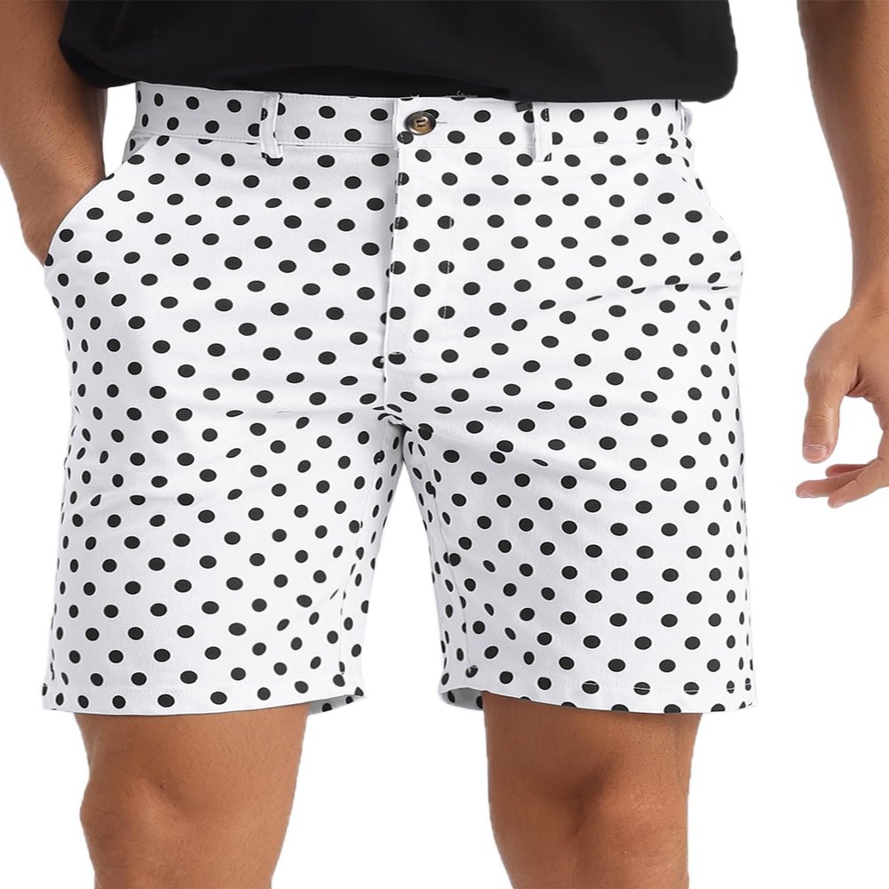 Lars Amadeus White Polka Dots Shorts for Men's Polka Dots Summer Above Knee Pattern Shorts 36 White